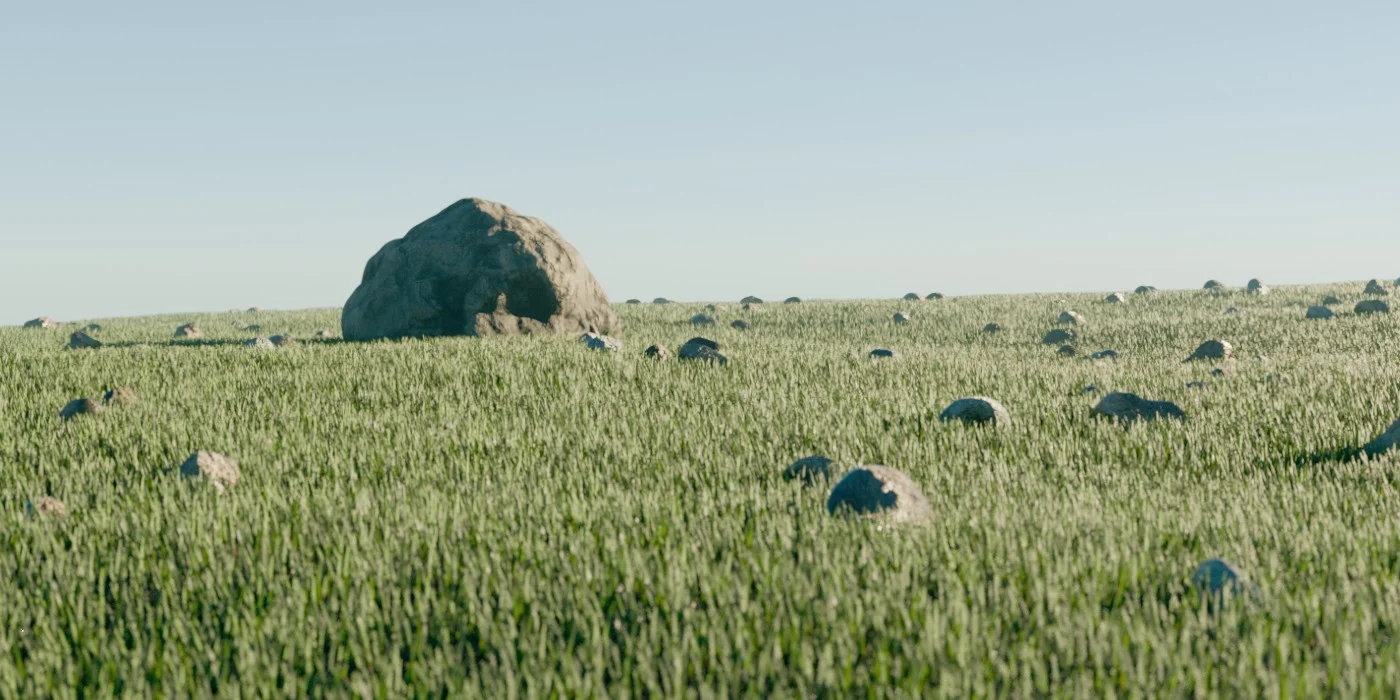 Terrain grass rocks Blender scene Geometry Nodes