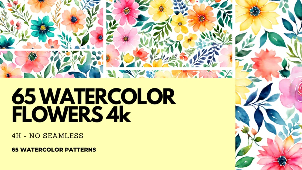 Pack 65 Watercolor Flowers Pattern (No Seamless) 4K