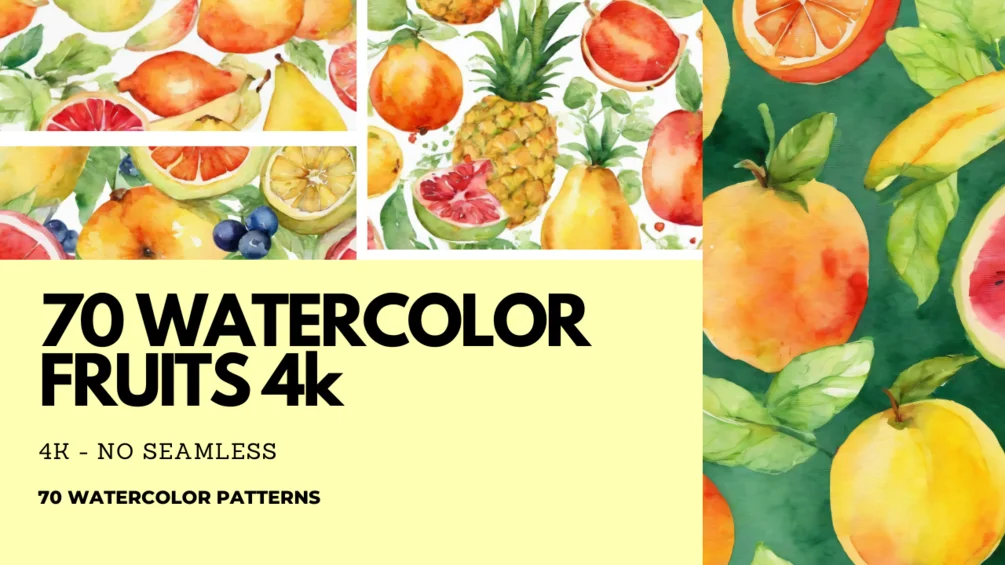 Pack 70 Watercolor Fruits Pattern (No Seamless) 4K